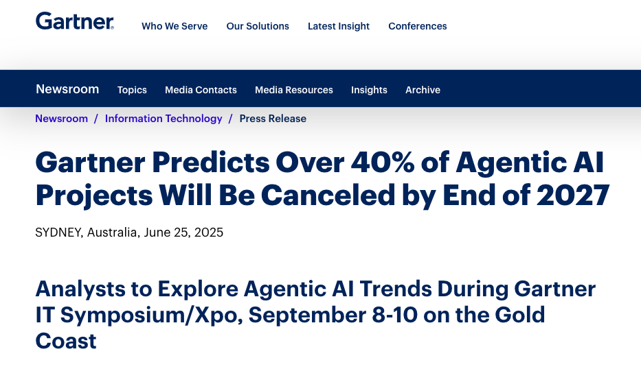 Más del 40 % de los proyectos de IA agente fracasarán antes de 2027, según Gartner
